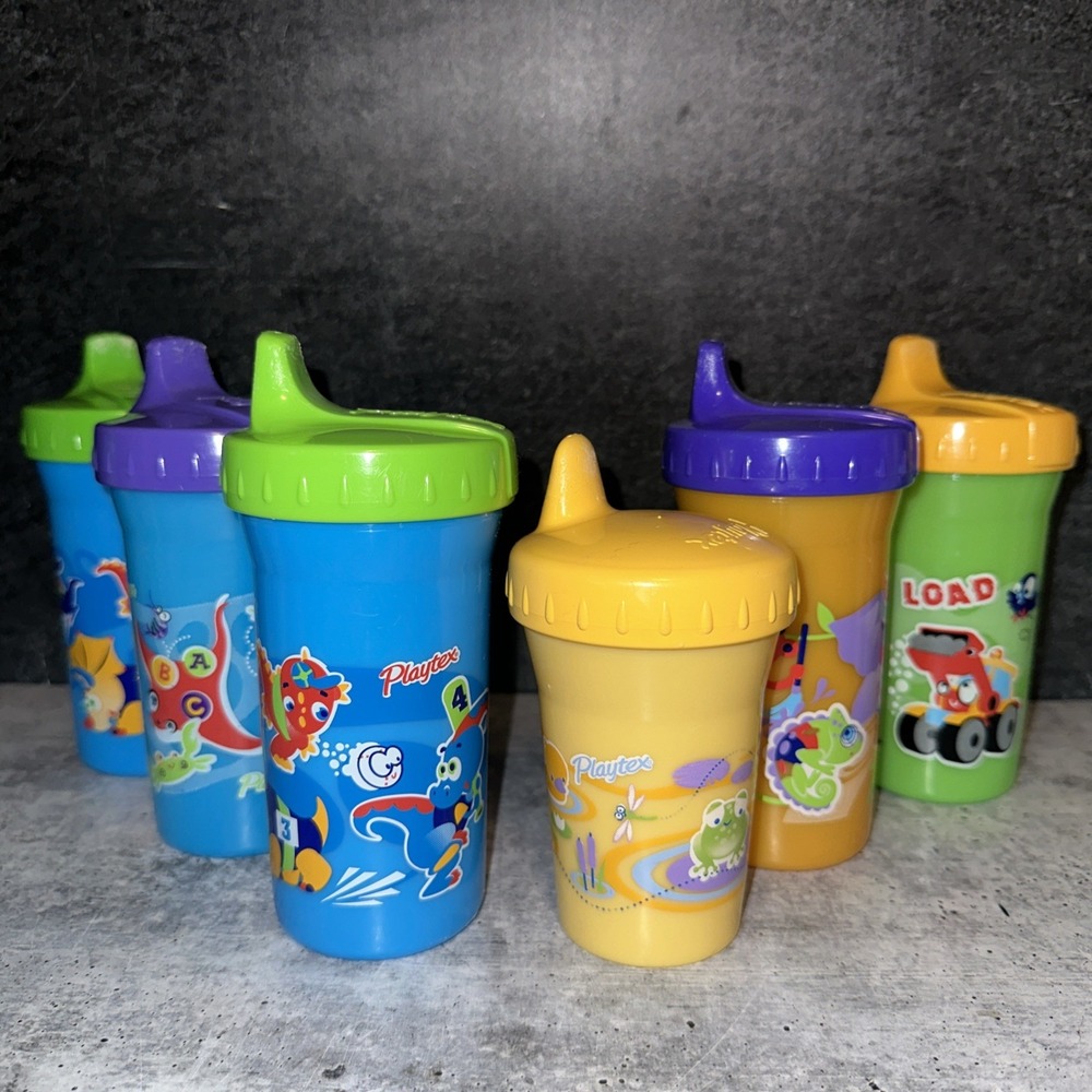 6 Lot Vintage Playtex Sippy Cups Used